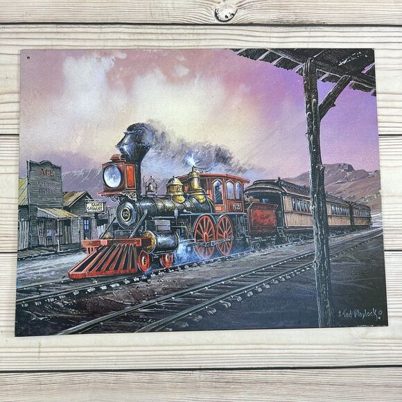 VTG Ted Blaylock Lithograph Steel Metal Sign #82 Rolling Thru Locomotive Train - Picture 15 of 15